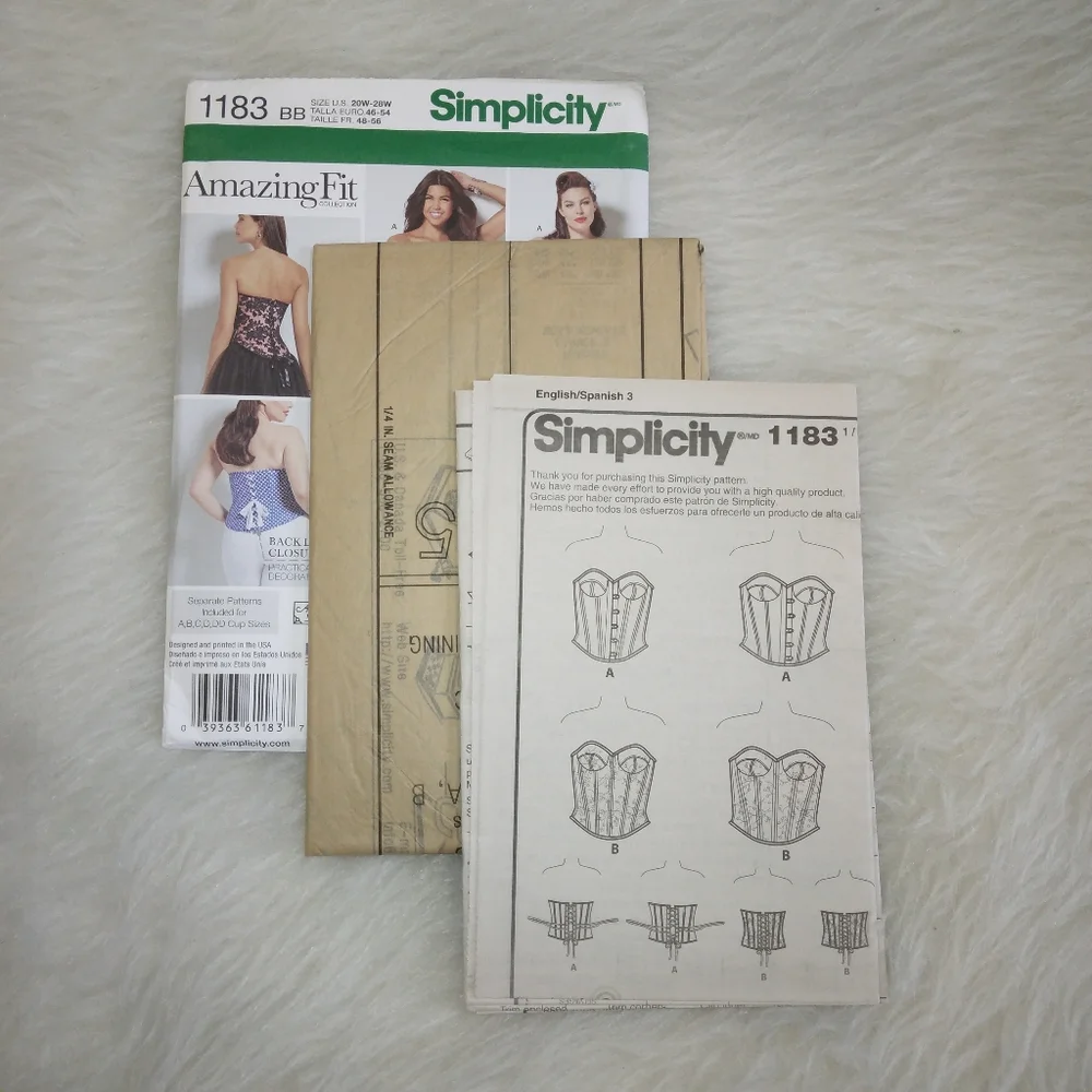 SIMPLICITY 1183 Sz 20W-28W Women's Corsets Cup sizes A B C D DD